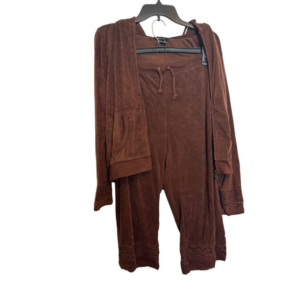 Vintage Y2K BCBGMaxAzria Brown Velour Hooded Jacket & Cropped Pants Set Women Si - Picture 4 of 6
